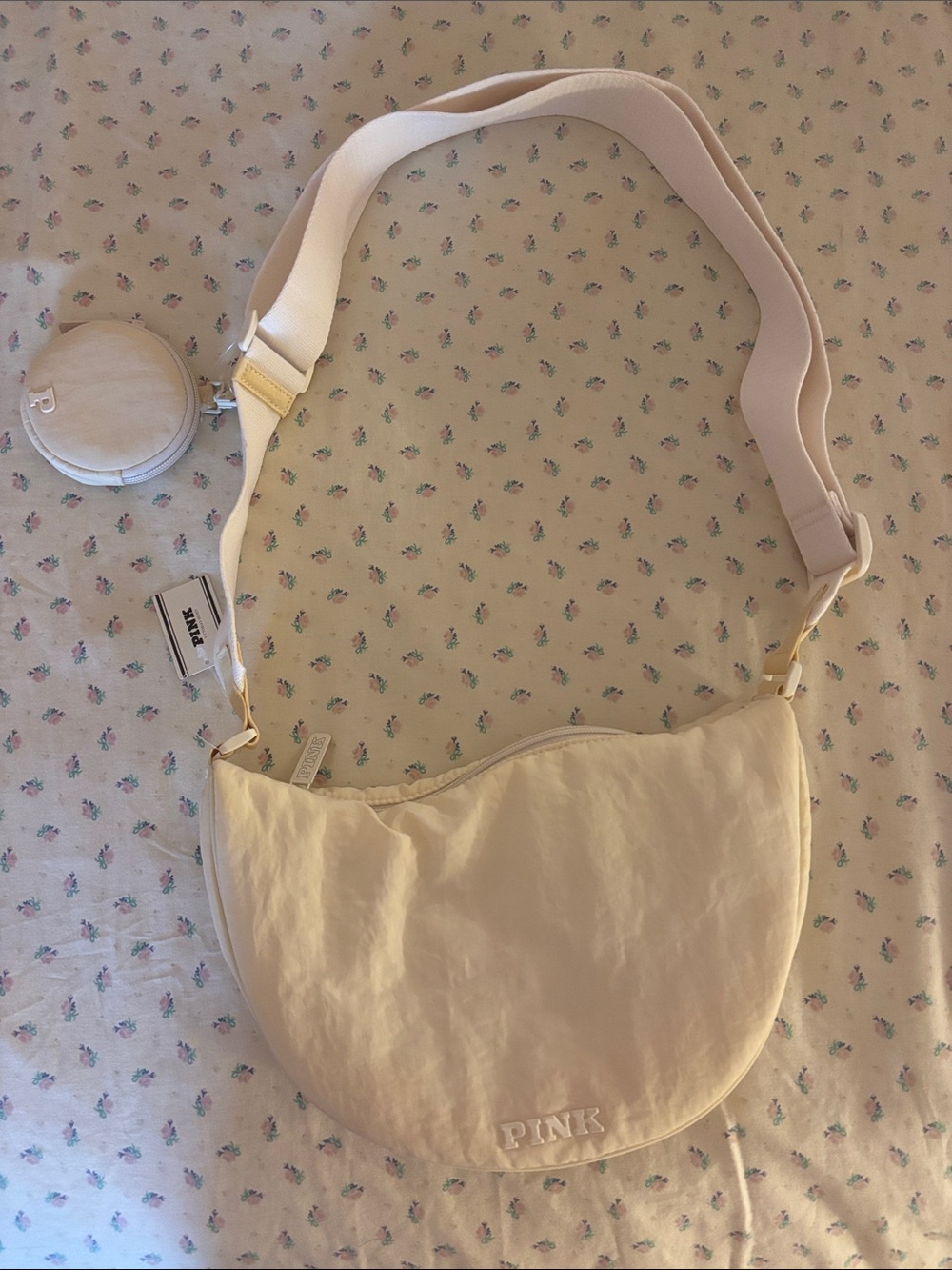 Pink Victoria’s Secret Cream Crossbody Bag
